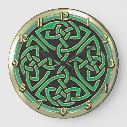 Groene Keltische Schilm Knot Round Wall klok (Voorkant)