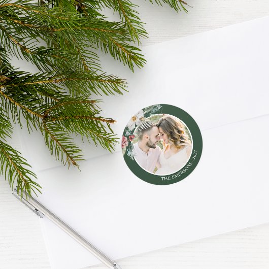 Groene Kerst Botanische Fotosticker Ronde Sticker