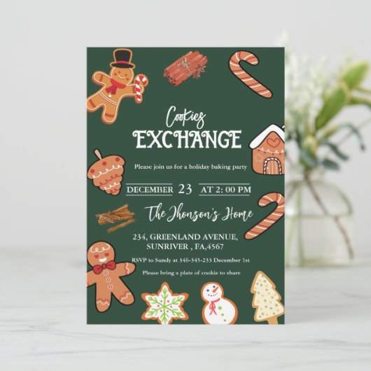 Groene Kerst Cookies Exchange Party uitnodiging (Staand voorkant)