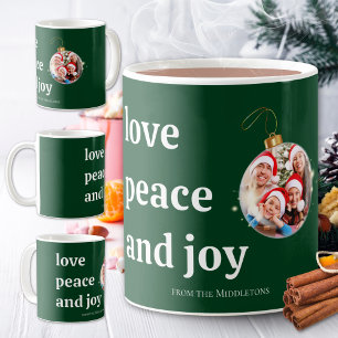Groene Kerst Familie Foto Liefde Vrede Vreugde Koffiemok