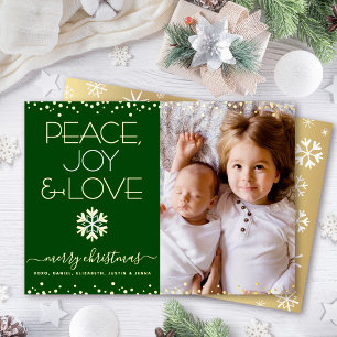 Groene Kerst Foto Vrede Vreugde Liefde Echt Goud Folie Feestdagenkaart