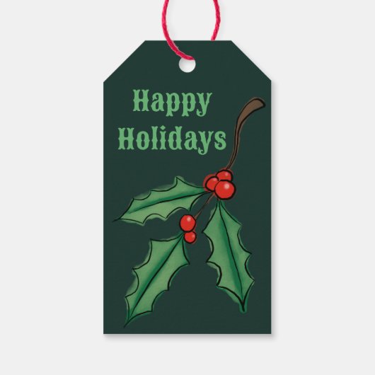 Groene Kerst Holly Gift Labels Cadeaulabel (Achterkant)