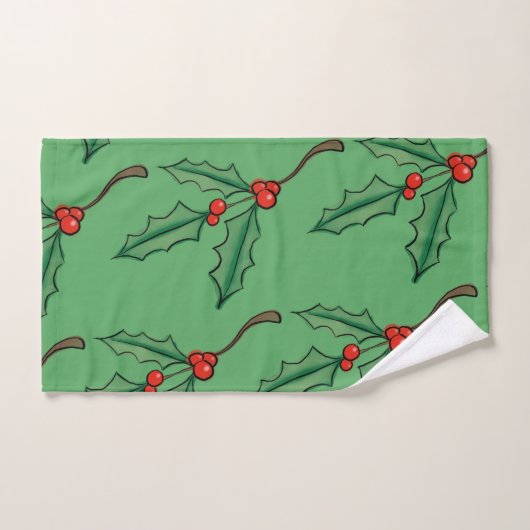  Groene Kerst Holly Handdoek Set Gift (Handdoek)