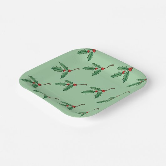 Groene Kerst Holly Paper Borden Papieren Bordje (Gebogen)