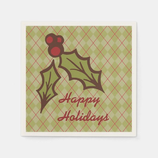 Groene Kerst Holly servetten (Voorkant)