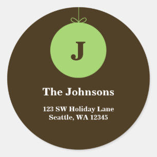Groene Kerst Ornament Monogram Adresetiketten Ronde Sticker