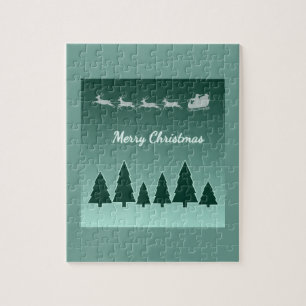 Groene Kerst Puzzle Met Sleigh En Rendieren Legpuzzel