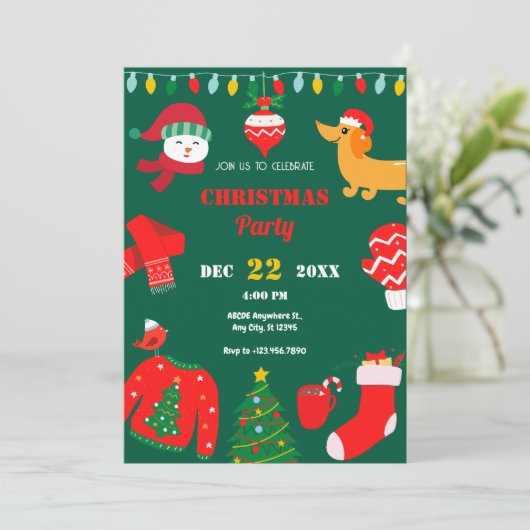 Groene Kerst winter icoon kerstfeest Kaart (Staand voorkant)