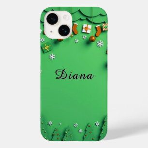 Groene kerstachtergrond met sneeuwvlokken Case-Mate iPhone 14 hoesje