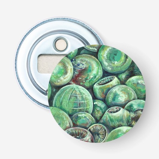 Groene kerstballen button flesopener (Voorkant)