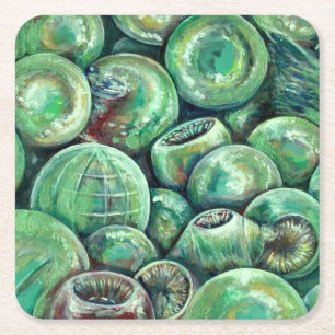 Groene kerstballen vierkante kartonnen onderzetter