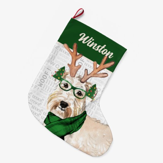Groene kerstbeker met de naam Dog Grote Kerstsok (Voorkant (Hangend))