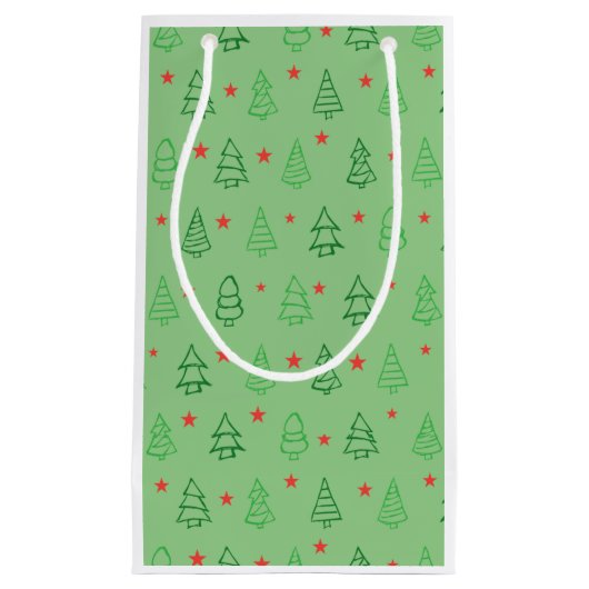GROENE KERSTBOMEN EN RODE STER DESIGN KLEIN CADEAUZAKJE (Voorkant)