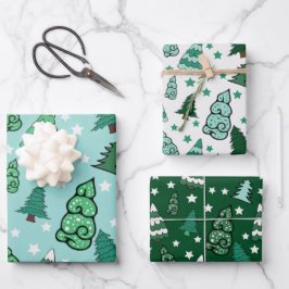 Groene kerstbomen inpakpapier vel