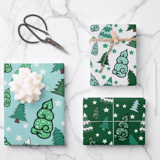 Groene kerstbomen inpakpapier vel (Voorkant)