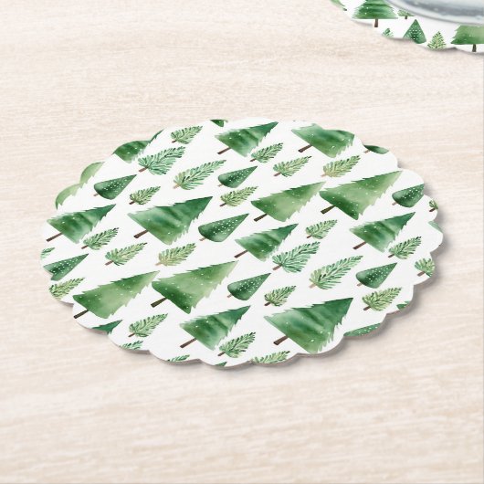 Groene kerstbomen kartonnen onderzetters (Gekanteld)