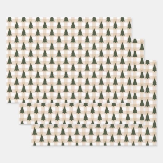 Groene kerstbomen op Cream Pset Inpakpapier Vel (Set)