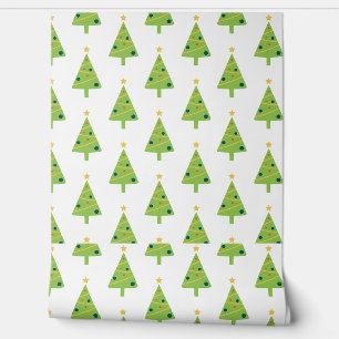 Groene kerstbomen op wit behang