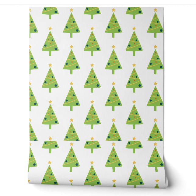 Groene kerstbomen op wit behang (Afrollen)