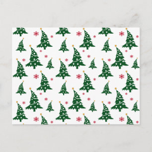 Groene kerstbomen & rode sneeuwvlokken patroon feestdagenkaart