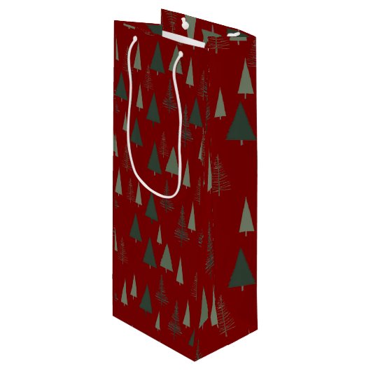 Groene kerstbomen wijn cadeautas (Voorkant Gekanteld)