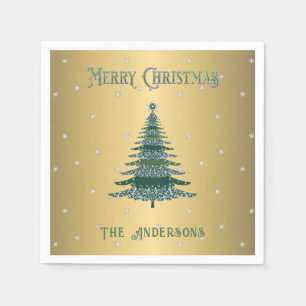 Groene Kerstboom Aangepaste Naam Gouden Folie Servet