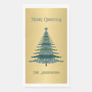 Groene Kerstboom Aangepaste Naam Gouden Folie Servet