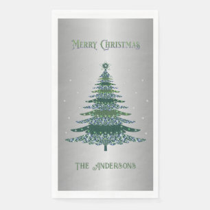 Groene Kerstboom Aangepaste Naam Zilveren Folie Servet