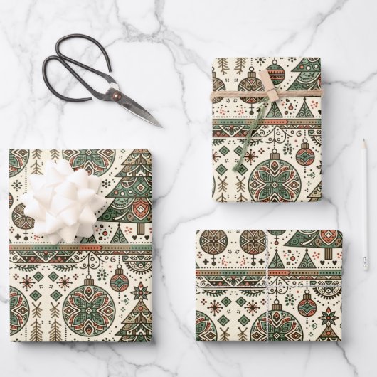 Groene kerstboom decor inpakpapier vel (Voorkant)