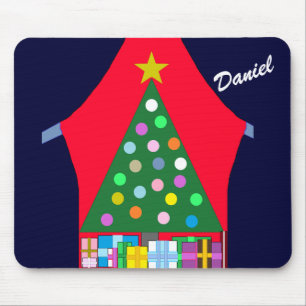 Groene kerstboom en blauwe draperingen: muismat