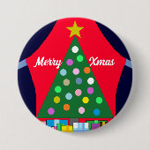 Groene kerstboom en blauwe draperingen: ronde button 7,6 cm (Voorkant)