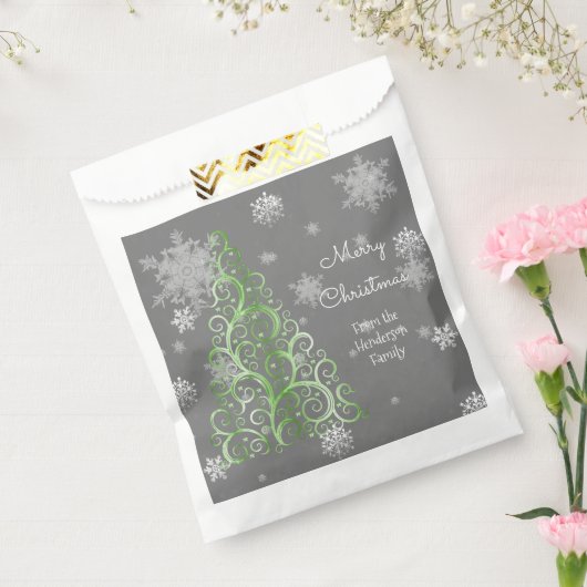 Groene kerstboom en Snowflakes Favor Bag Bedankzakje (Gezegeld)