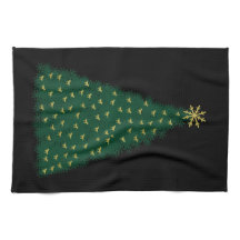 Groene kerstboom, gouden rennende paarden op zwart