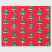 Groene kerstboom in het rood: cadeaupapier (Vlak)