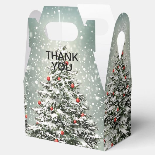 Groene Kerstboom Kleurrijke Ornamenten Witte Sneeu Bedankdoosjes (Geopend)