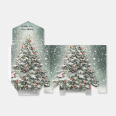 Groene Kerstboom Kleurrijke Ornamenten Witte Sneeu Bedankdoosjes (Uitgevouwen)