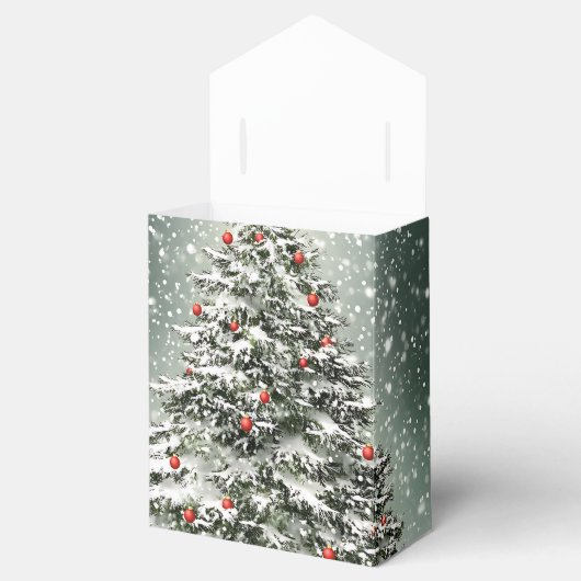 Groene Kerstboom Kleurrijke Ornamenten Witte Sneeu Bedankdoosjes (Geopend)