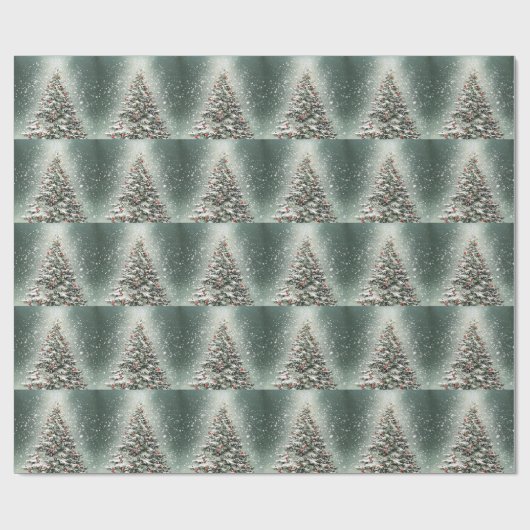 Groene Kerstboom Kleurrijke Ornamenten Witte Sneeu Cadeaupapier (Vlak)