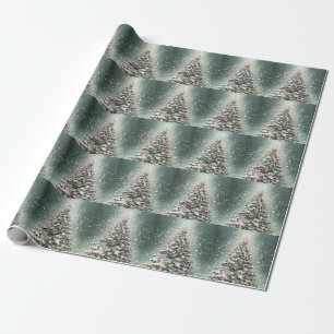 Groene Kerstboom Kleurrijke Ornamenten Witte Sneeu Cadeaupapier