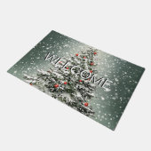 Groene Kerstboom Kleurrijke Ornamenten Witte Sneeu Deurmat (Schuin)