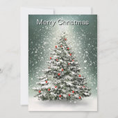 Groene Kerstboom Kleurrijke Ornamenten Witte Sneeu Feestdagenkaart (Voorkant)