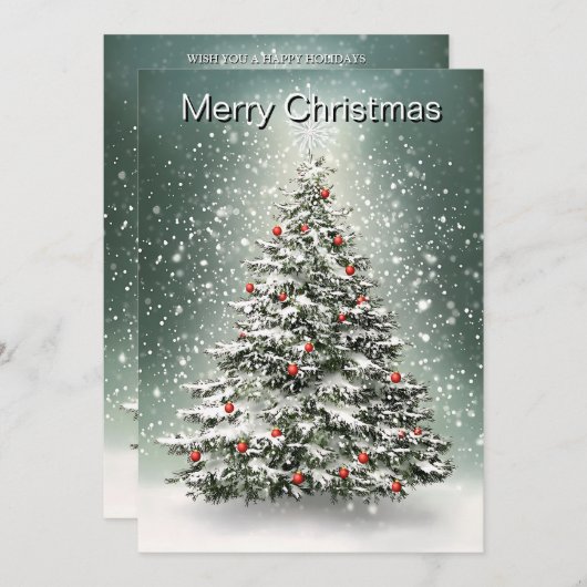Groene Kerstboom Kleurrijke Ornamenten Witte Sneeu Feestdagenkaart (Voorkant / Achterkant)