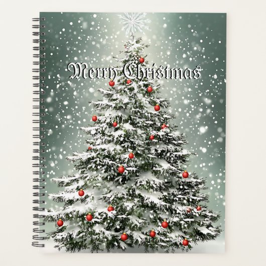Groene Kerstboom Kleurrijke Ornamenten Witte Sneeu Planner (Voorkant)