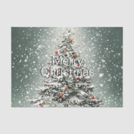 Groene Kerstboom Kleurrijke Ornamenten Witte Sneeu Tissuepapier