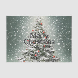 Groene Kerstboom Kleurrijke Ornamenten Witte Sneeu Tissuepapier