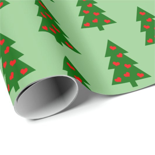 Groene kerstboom met rode harten eenvoudig cadeaupapier (Rol Hoek)