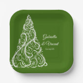 Groene Kerstboom Wintertrouw Papieren Bordje (Voorkant)