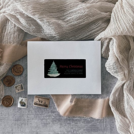 Groene Kerstboom Zwart Terugkeeradreslabel Etiket