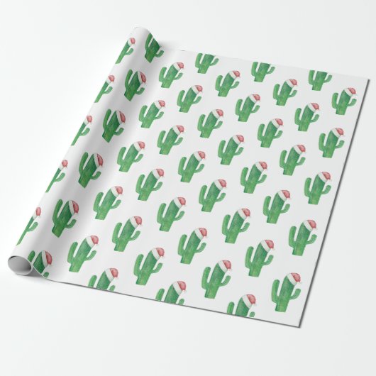 Groene kerstcactus met Santa Claus rood pet Cadeaupapier (Uitgerold)