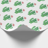 Groene kerstcactus met Santa Claus rood pet Cadeaupapier (Hoek)